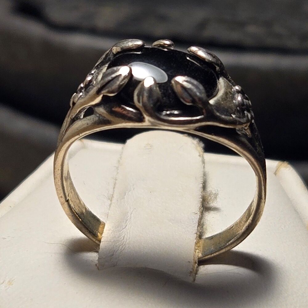 Floral Black vintage sterling silver ring sz 7 - Picture 4 of 6